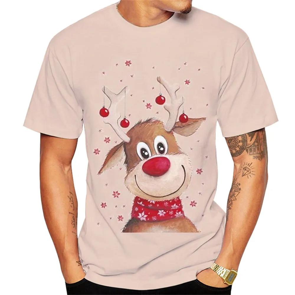 Weihnachtselch 3D-Druck-T-Shirt für Männer Weihnachten Harajuku Streetwear Fashion O-Ausschnitt Kurzarmoberteile Neujahrsgeschenk Übergroße T-Shirts 3XL von Joom DACH