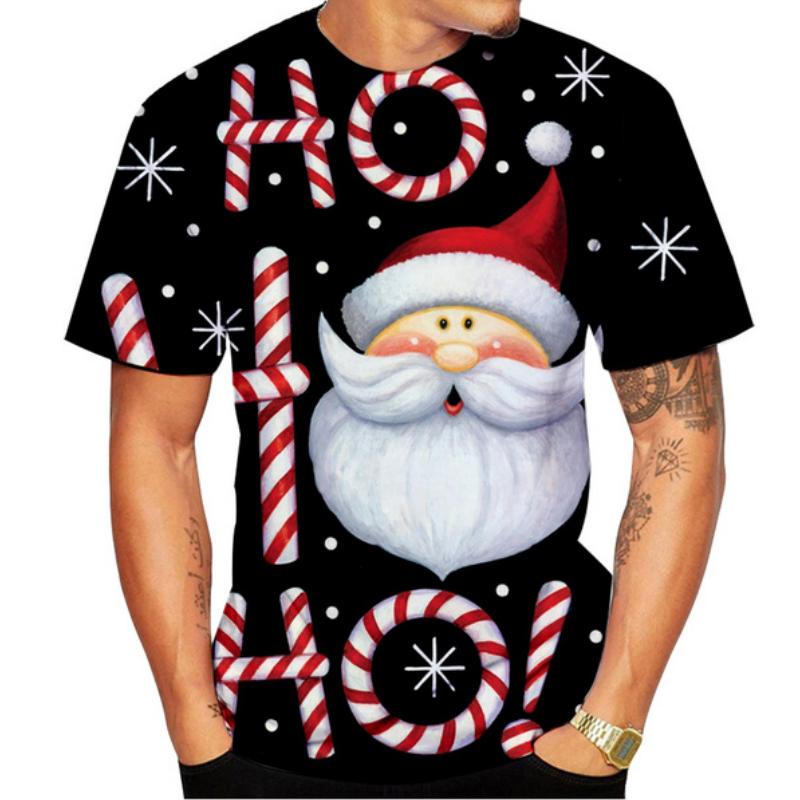 Weihnachtselch 3D-Druck-T-Shirt für Männer Weihnachten Harajuku Streetwear Fashion O-Ausschnitt Kurzarmoberteile Neujahrsgeschenk Übergroße T-Shirts 5XL von Joom DACH