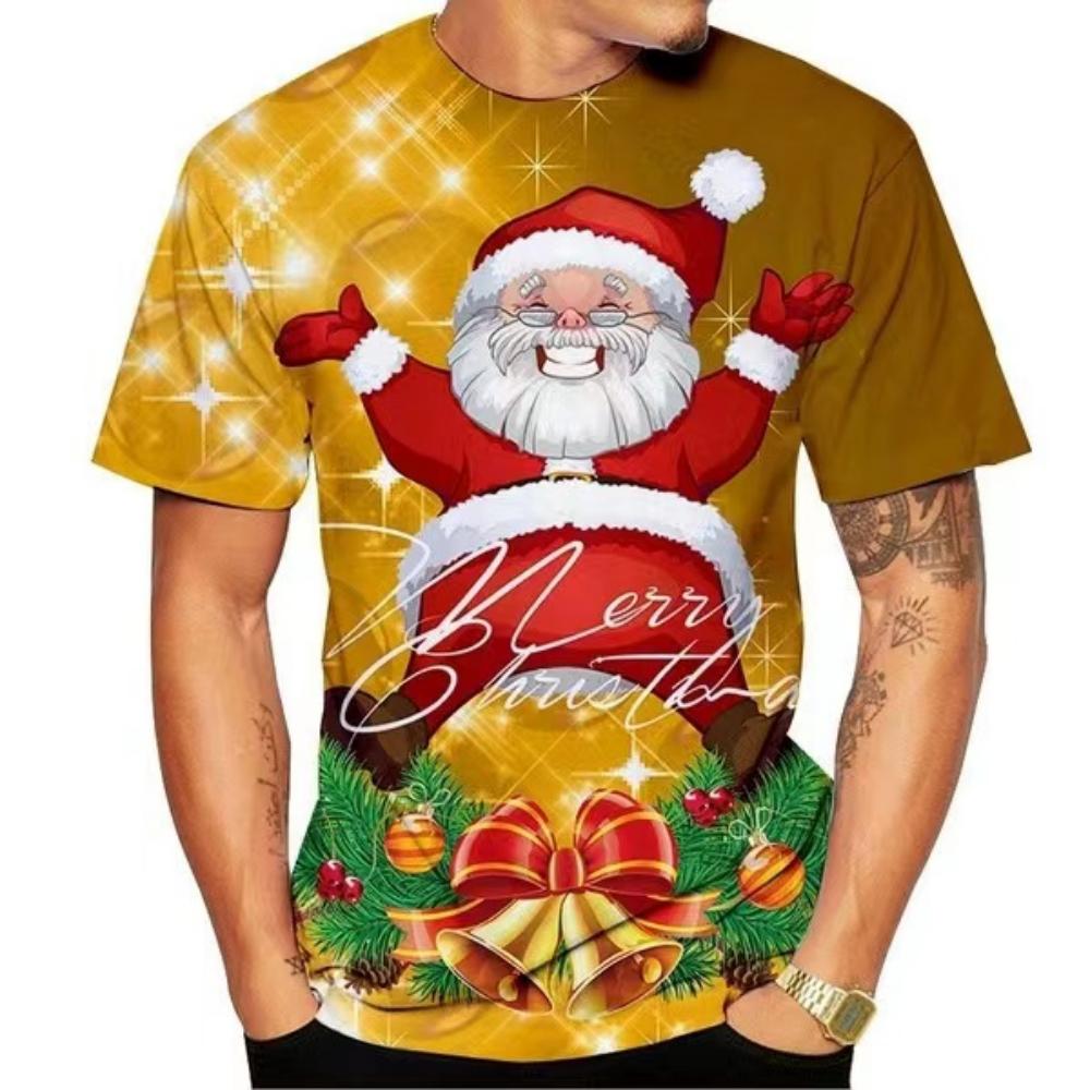 Weihnachtselch 3D-Druck-T-Shirt für Männer Weihnachten Harajuku Streetwear Fashion O-Ausschnitt Kurzarmoberteile Neujahrsgeschenk Übergroße T-Shirts 6XL von Joom DACH