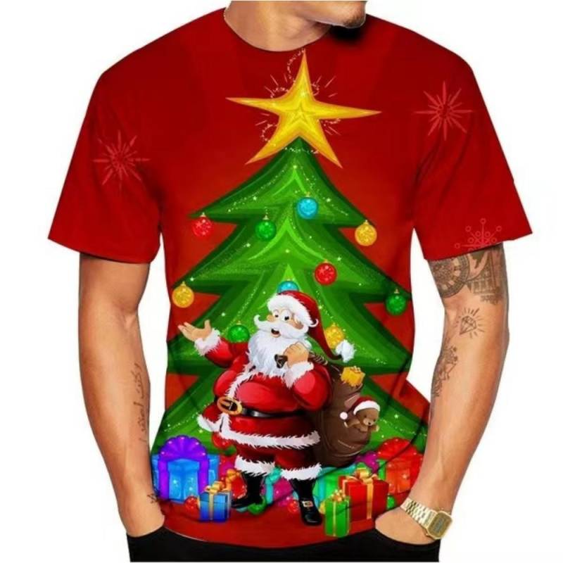 Weihnachtselch 3D-Druck-T-Shirt für Männer Weihnachten Harajuku Streetwear Fashion O-Ausschnitt Kurzarmoberteile Neujahrsgeschenk Übergroße T-Shirts L von Joom DACH