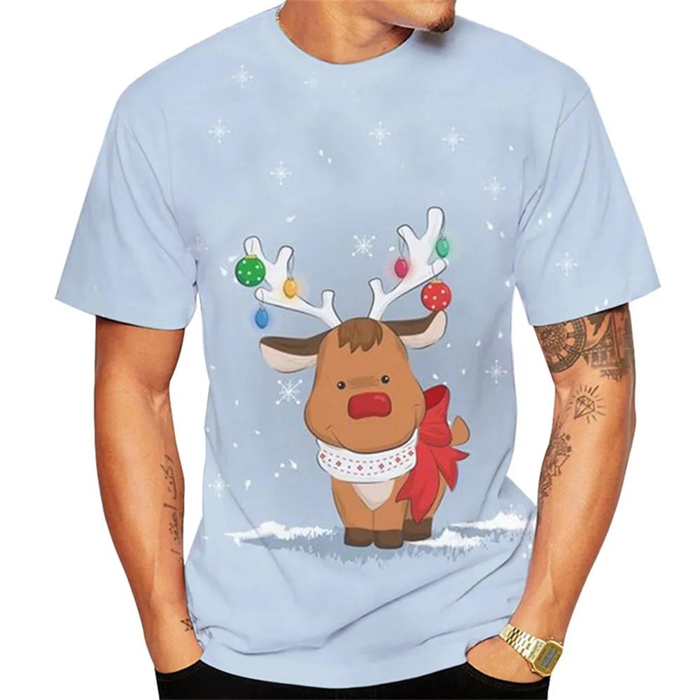Weihnachtselch 3D-Druck-T-Shirt für Männer Weihnachten Harajuku Streetwear Fashion O-Ausschnitt Kurzarmoberteile Neujahrsgeschenk Übergroße T-Shirts L von Joom DACH