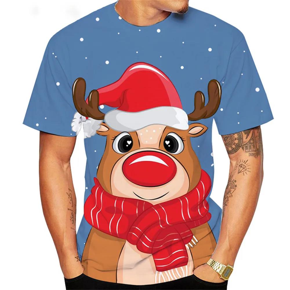 Weihnachtselch 3D-Druck-T-Shirt für Männer Weihnachten Harajuku Streetwear Fashion O-Ausschnitt Kurzarmoberteile Neujahrsgeschenk Übergroße T-Shirts M von Joom DACH