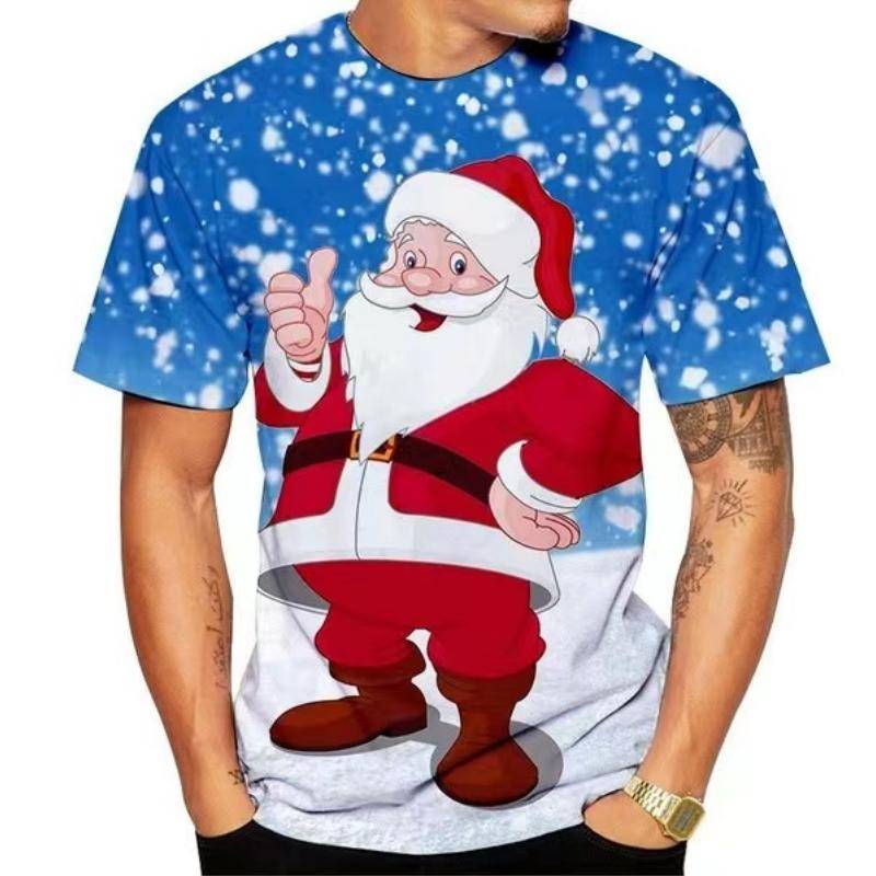 Weihnachtselch 3D-Druck-T-Shirt für Männer Weihnachten Harajuku Streetwear Fashion O-Ausschnitt Kurzarmoberteile Neujahrsgeschenk Übergroße T-Shirts XL von Joom DACH