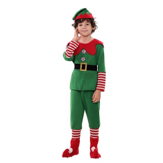 Weihnachtself Kostümset mit Hut und Accessoires Jungen Mädchen Elfen Outfit Weihnachten Feiertag Ausgefallenes Kostüm Party Cosplay Santa's Helfer Anzug Boy 110cm von Joom DACH