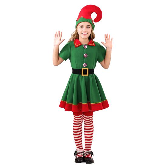 Weihnachtself Kostümset mit Hut und Accessoires Jungen Mädchen Elfen Outfit Weihnachten Feiertag Ausgefallenes Kostüm Party Cosplay Santa's Helfer Anzug Girl 160cm von Joom DACH
