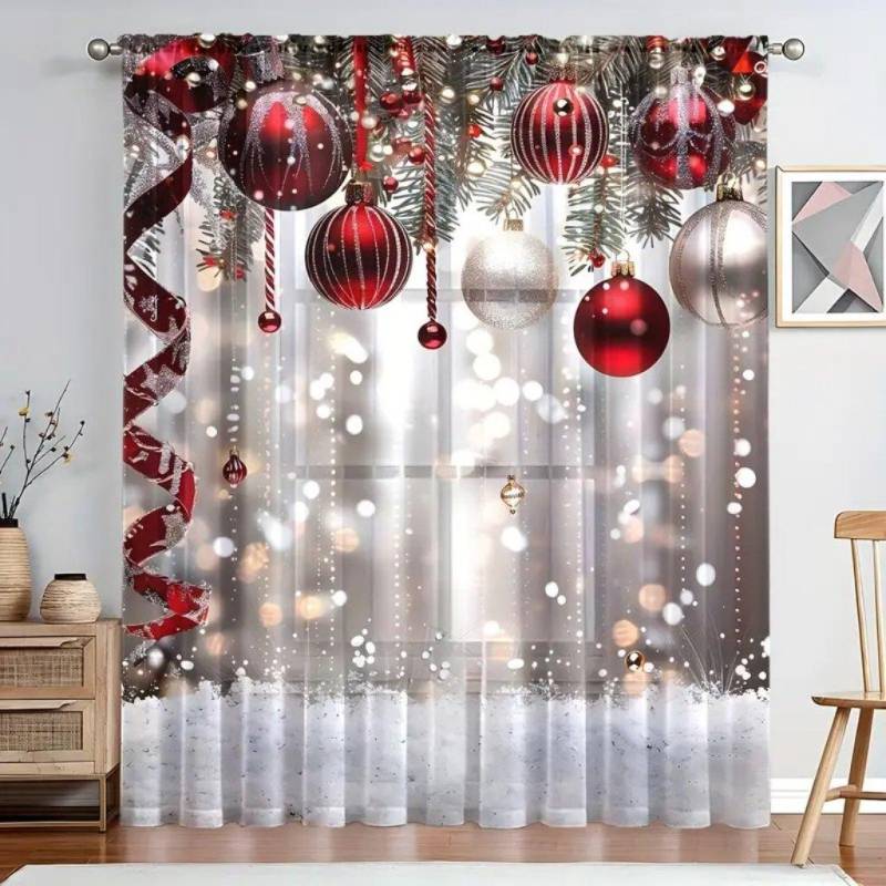 Weihnachtsfreude Halbpolyester Vorhang 3D Digitaldruck Lichtfilternde Fensterdekoration für festliche Heimdeko, Stangentaschendesign 100W240H(CM)x2Panel&Hook von Joom DACH