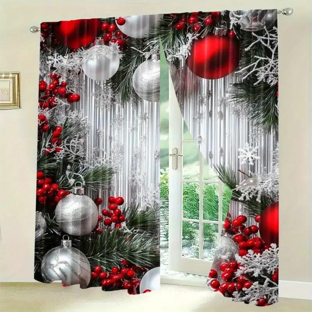 Weihnachtsfreude Halbpolyester Vorhang 3D Digitaldruck Lichtfilternde Fensterdekoration für festliche Heimdeko, Stangentaschendesign 50W160H(CM)x2Panel&Grommet Top von Joom DACH