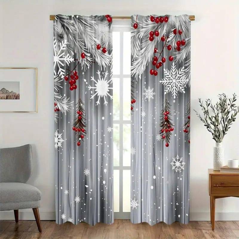 Weihnachtsfreude Halbpolyester Vorhang 3D Digitaldruck Lichtfilternde Fensterdekoration für festliche Heimdeko, Stangentaschendesign 75W166H(CM)x2Panel&Rod Pocket von Joom DACH