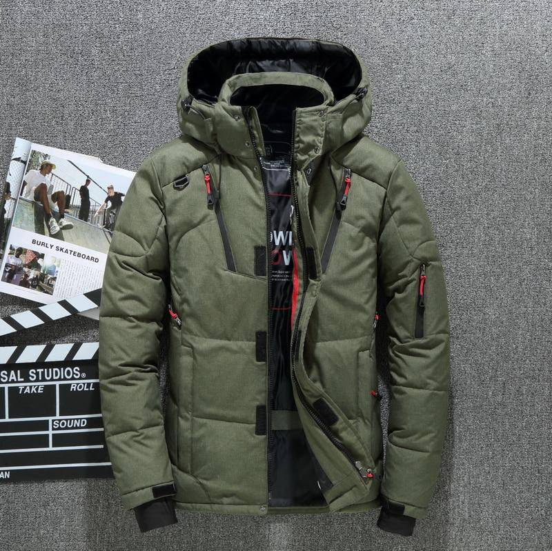 Weihnachtsgeschenk Herren Daunenjacke Schnee Parkas Männliche warme Kapuze winddichte Winter Daunenjacke Oberbekleidung XXL grün von Joom DACH