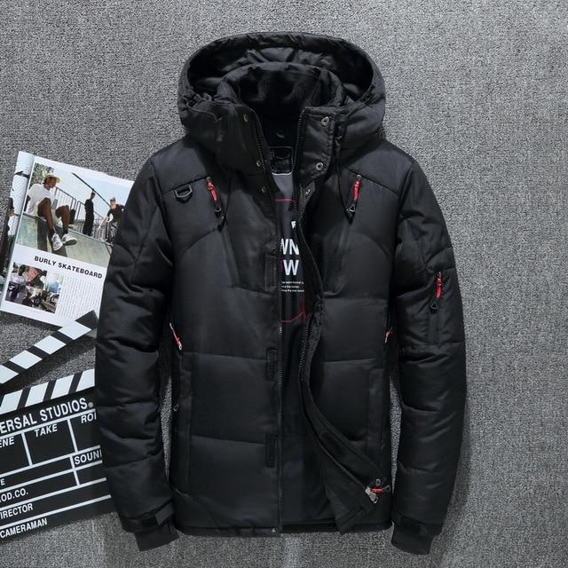 Weihnachtsgeschenk Herren Daunenjacke Schnee Parkas Männliche warme Kapuze winddichte Winter Daunenjacke Oberbekleidung XXXXL schwarz von Joom DACH