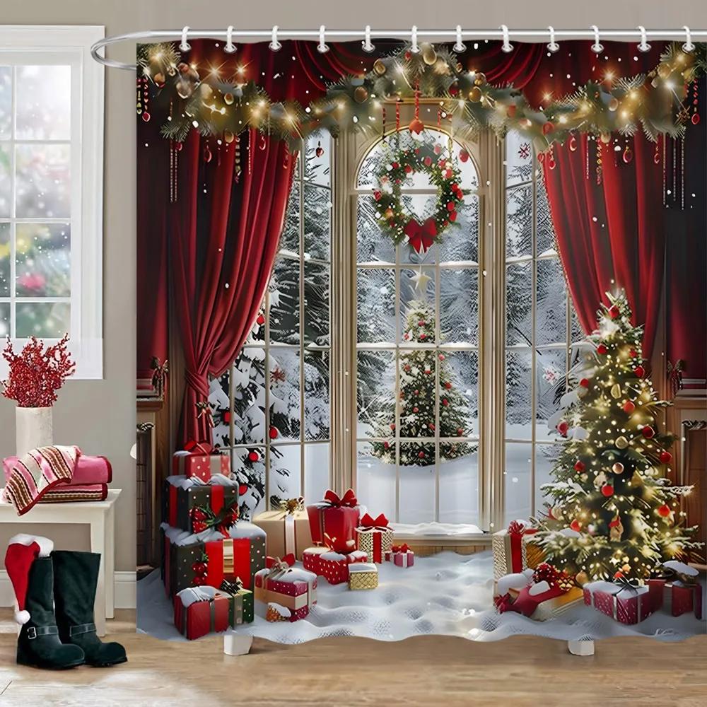 Weihnachtsgeschenke Duschvorhang Weihnachtsbaum Winterwald Zeder Naturlandschaft Home Wandbehang Stoff Badezimmer Vorhänge Dekor 120x180cm von Joom DACH