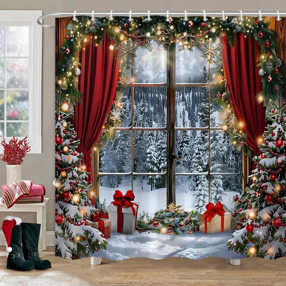 Weihnachtsgeschenke Duschvorhang Weihnachtsbaum Winterwald Zeder Naturlandschaft Home Wandbehang Stoff Badezimmer Vorhänge Dekor 150x180cm von Joom DACH