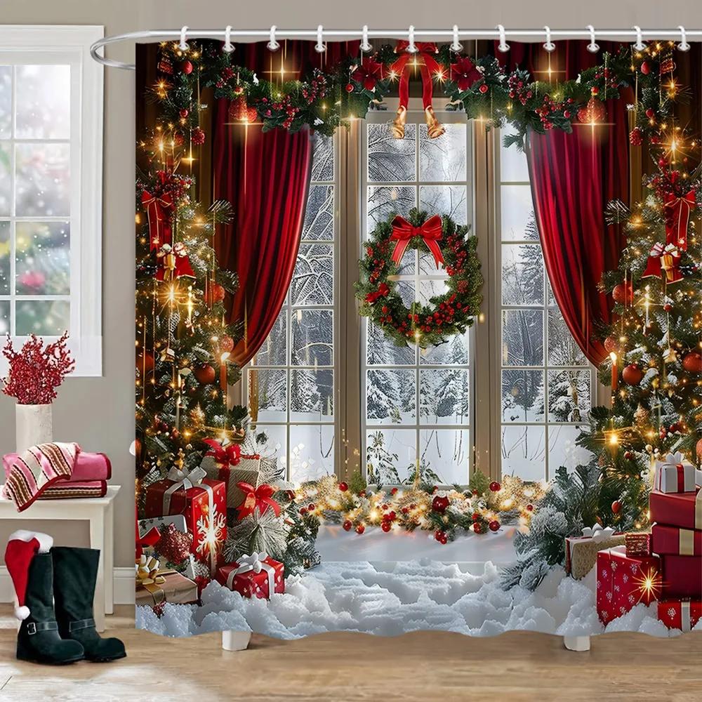 Weihnachtsgeschenke Duschvorhang Weihnachtsbaum Winterwald Zeder Naturlandschaft Home Wandbehang Stoff Badezimmer Vorhänge Dekor 180x180cm von Joom DACH