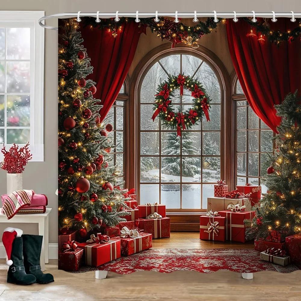 Weihnachtsgeschenke Duschvorhang Weihnachtsbaum Winterwald Zeder Naturlandschaft Home Wandbehang Stoff Badezimmer Vorhänge Dekor 240x180cm von Joom DACH
