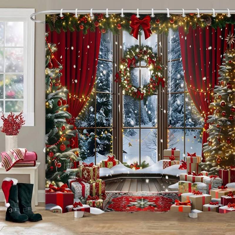 Weihnachtsgeschenke Duschvorhang Weihnachtsbaum Winterwald Zeder Naturlandschaft Home Wandbehang Stoff Badezimmer Vorhänge Dekor 300x180cm von Joom DACH
