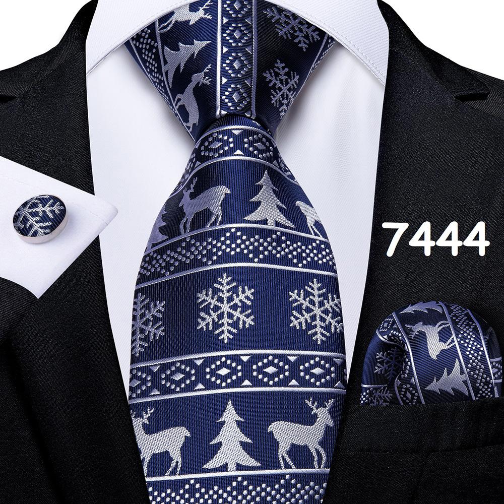 Weihnachtskrawatten-Set für Herren, Rot, Blau, Grün, 8 cm breit, Seidenkrawatte, Einstecktuch, Manschettenknöpfe, Set, Geschenk für Männer, Accessoires 7444 von Joom DACH