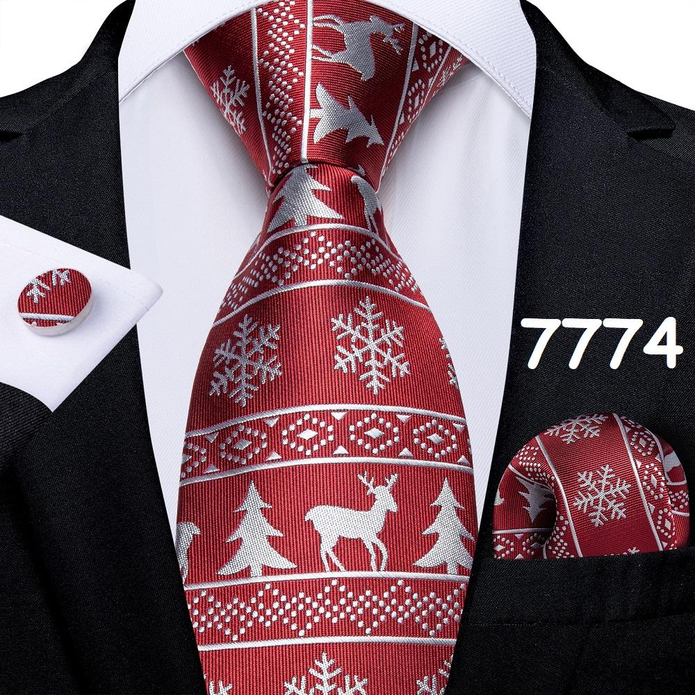 Weihnachtskrawatten-Set für Herren, Rot, Blau, Grün, 8 cm breit, Seidenkrawatte, Einstecktuch, Manschettenknöpfe, Set, Geschenk für Männer, Accessoires 7774 von Joom DACH