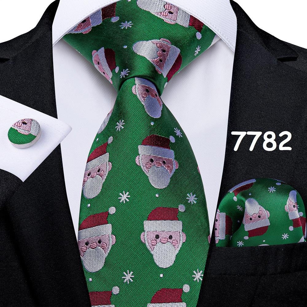 Weihnachtskrawatten-Set für Herren, Rot, Blau, Grün, 8 cm breit, Seidenkrawatte, Einstecktuch, Manschettenknöpfe, Set, Geschenk für Männer, Accessoires 7782 von Joom DACH