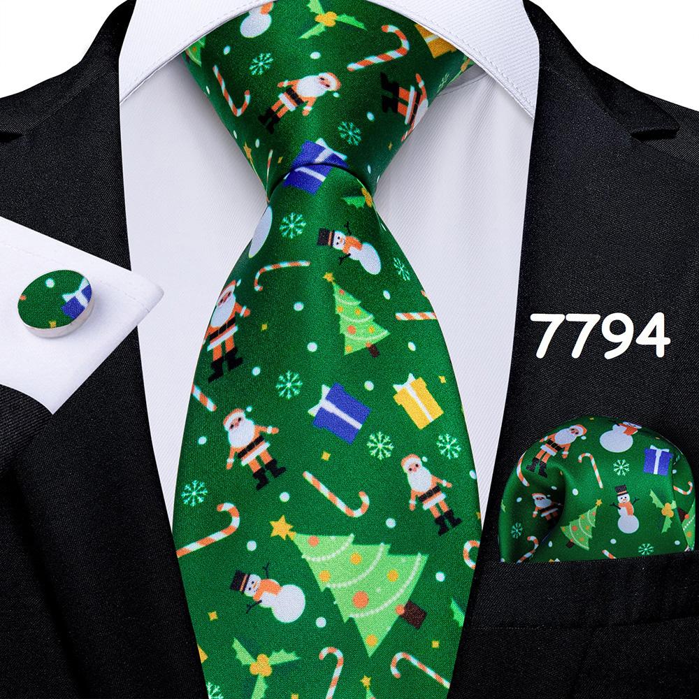 Weihnachtskrawatten-Set für Herren, Rot, Blau, Grün, 8 cm breit, Seidenkrawatte, Einstecktuch, Manschettenknöpfe, Set, Geschenk für Männer, Accessoires 7794 von Joom DACH