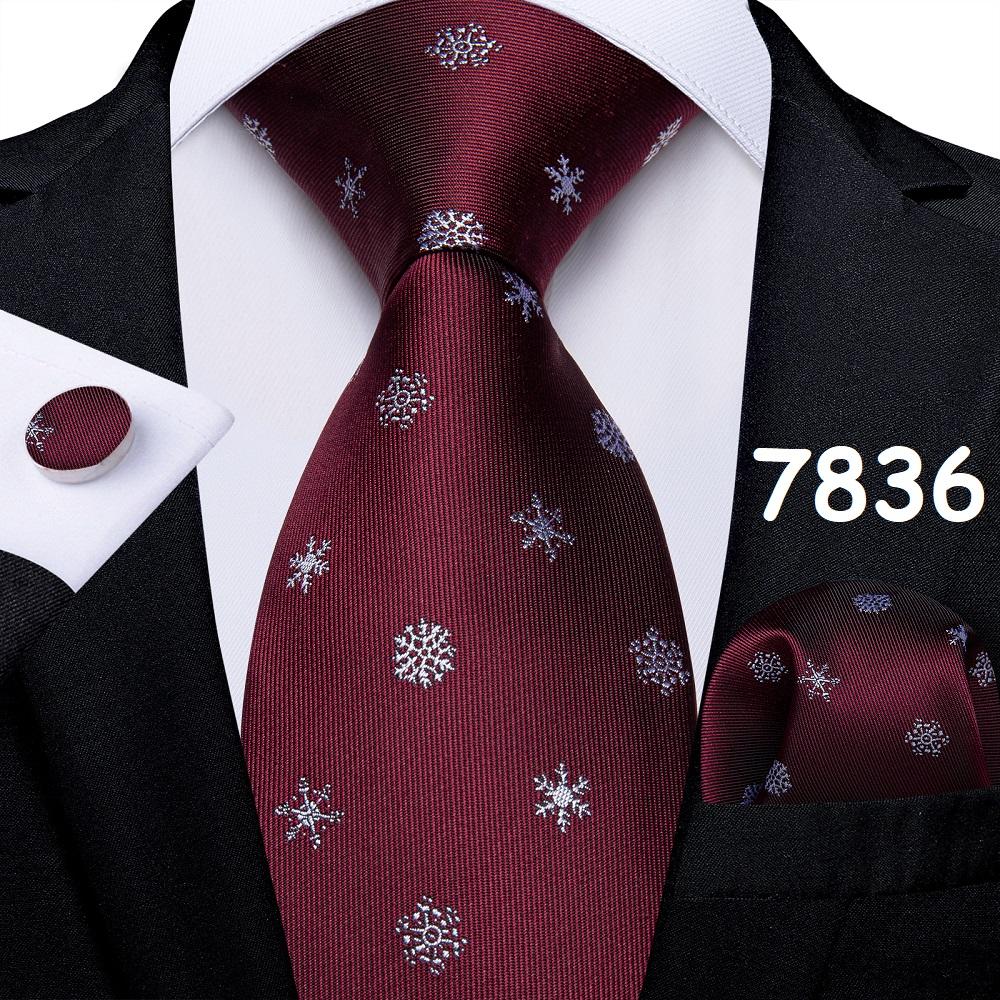 Weihnachtskrawatten-Set für Herren, Rot, Blau, Grün, 8 cm breit, Seidenkrawatte, Einstecktuch, Manschettenknöpfe, Set, Geschenk für Männer, Accessoires 7836 von Joom DACH