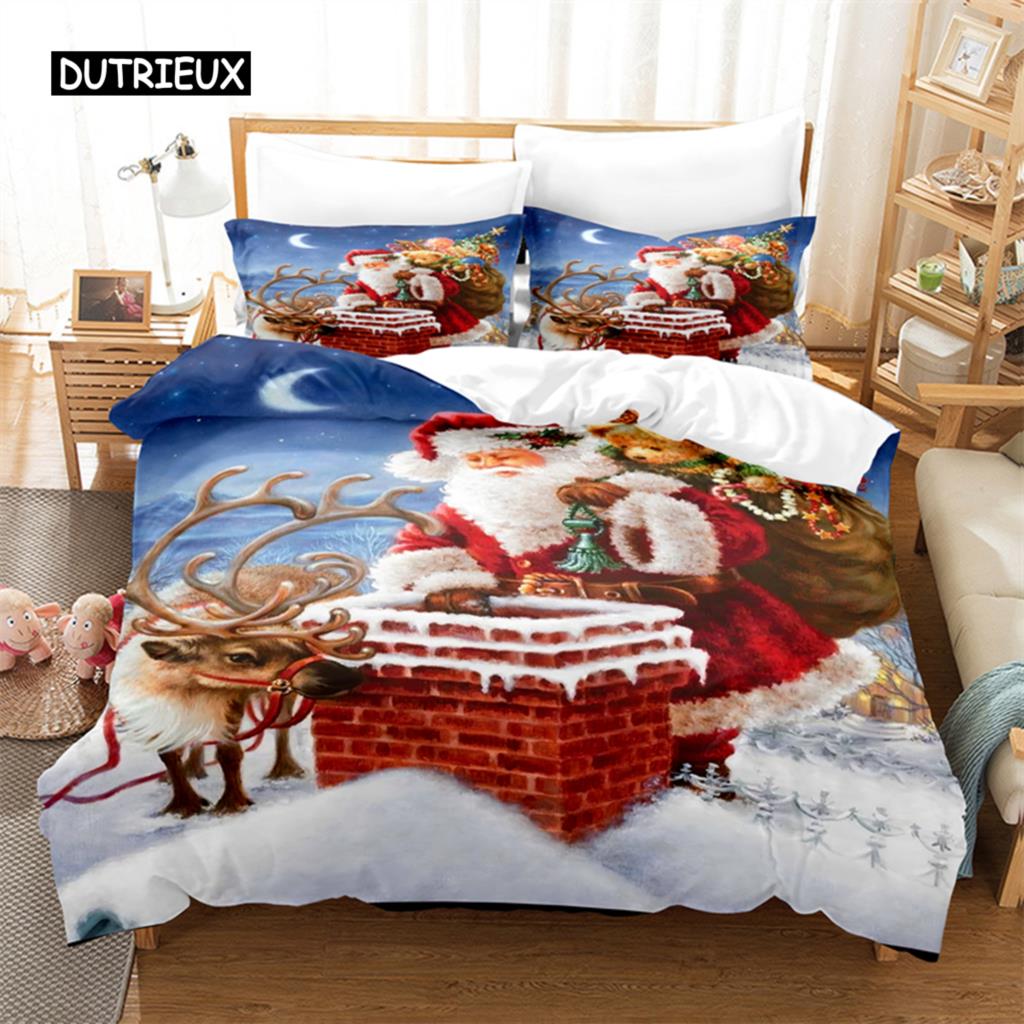 Weihnachtsmann-Bettwäscheset Bettbezug-Set 3D-Bettwäsche Digitaldruck Bettwäsche Queen-Size-Bettset Modedesign EU single(135x200cm) von Joom DACH