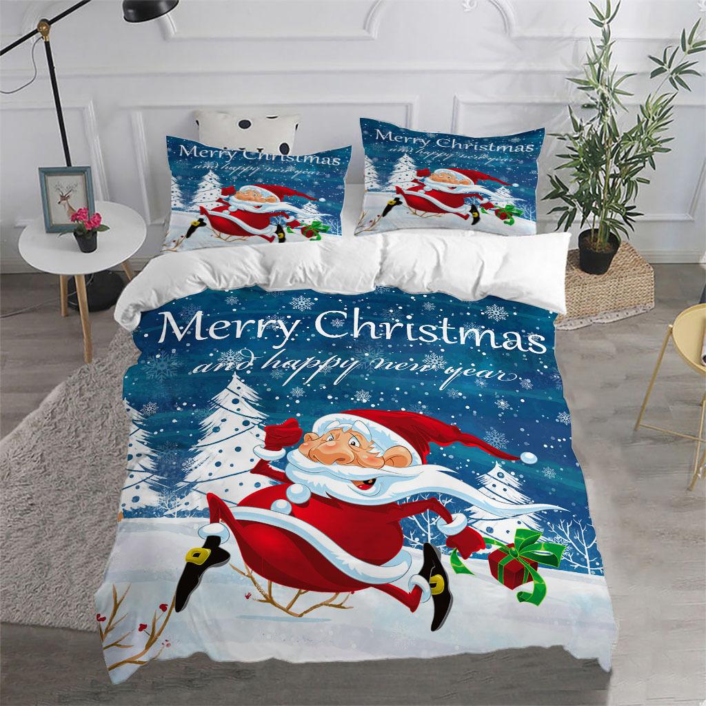 Weihnachtsmann Frohe Weihnachten Bettbezug-Set für Kinder Weihnachtsgeschenk King Queen Size Polyester Bettdeckenbezug mit Kissenbezügen EU single(135x200cm) von Joom DACH