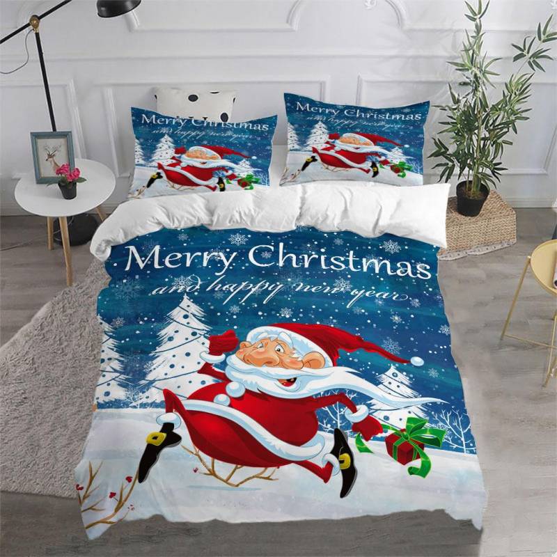 Weihnachtsmann Frohe Weihnachten Bettbezug-Set für Kinder Weihnachtsgeschenk King Queen Size Polyester Bettdeckenbezug mit Kissenbezügen EU single(135x200cm) von Joom DACH