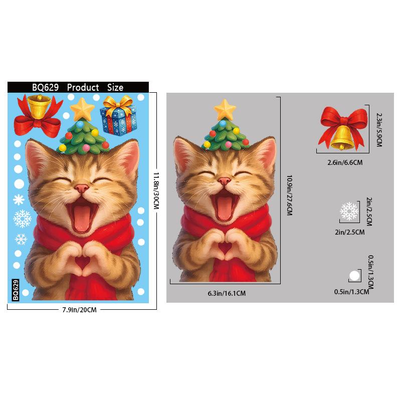 Weihnachtsmann Katze Schneeflocke Glasfenster Elektrostatische Aufkleber für Kinderzimmer Neujahrsdeko Weihnachtsfenster Spiegelaufkleber von Joom DACH