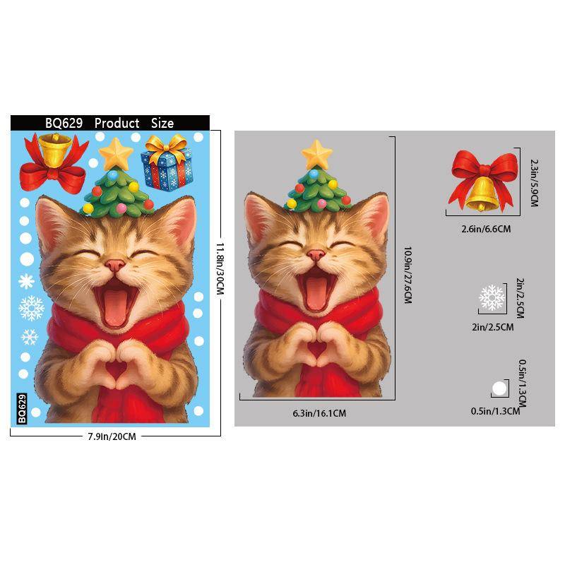Weihnachtsmann Katze Schneeflocke Glasfenster Elektrostatische Aufkleber für Kinderzimmer Neujahrsdeko Weihnachtsfenster Spiegelaufkleber von Joom DACH