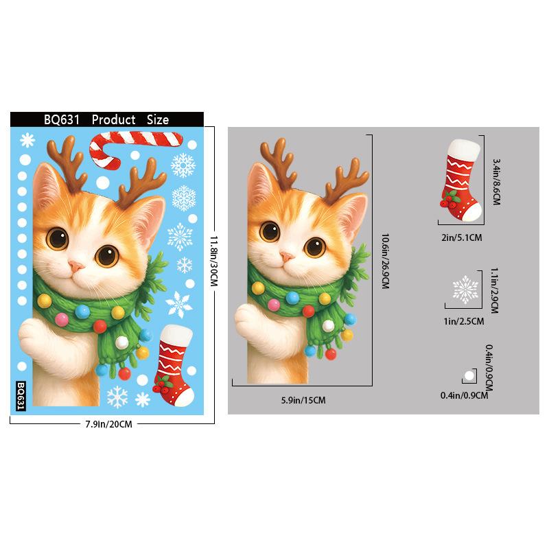 Weihnachtsmann Katze Schneeflocke Glasfenster Elektrostatische Aufkleber für Kinderzimmer Neujahrsdeko Weihnachtsfenster Spiegelaufkleber von Joom DACH