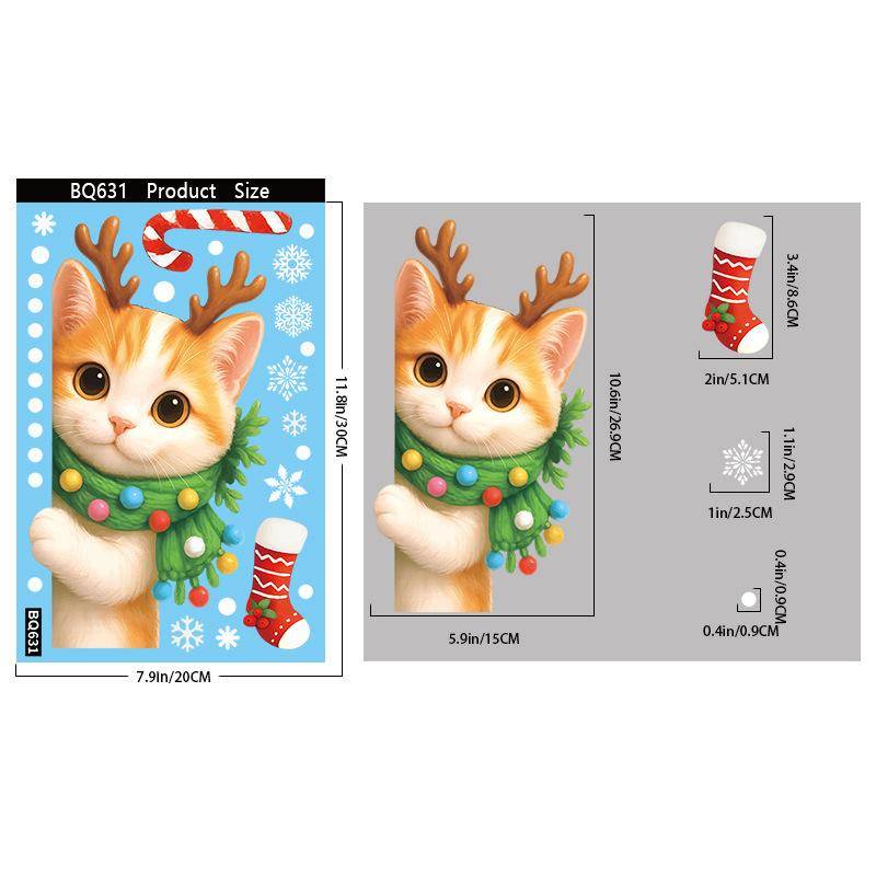 Weihnachtsmann Katze Schneeflocke Glasfenster Elektrostatische Aufkleber für Kinderzimmer Neujahrsdeko Weihnachtsfenster Spiegelaufkleber von Joom DACH