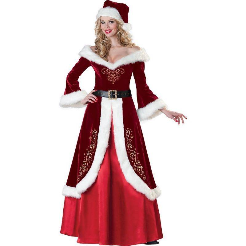 Weihnachtsmann Kostüm Weihnachts-Kleid Set Weihnachts-Kleid Goldener Samt Druck Übergröße Herren M von Joom DACH