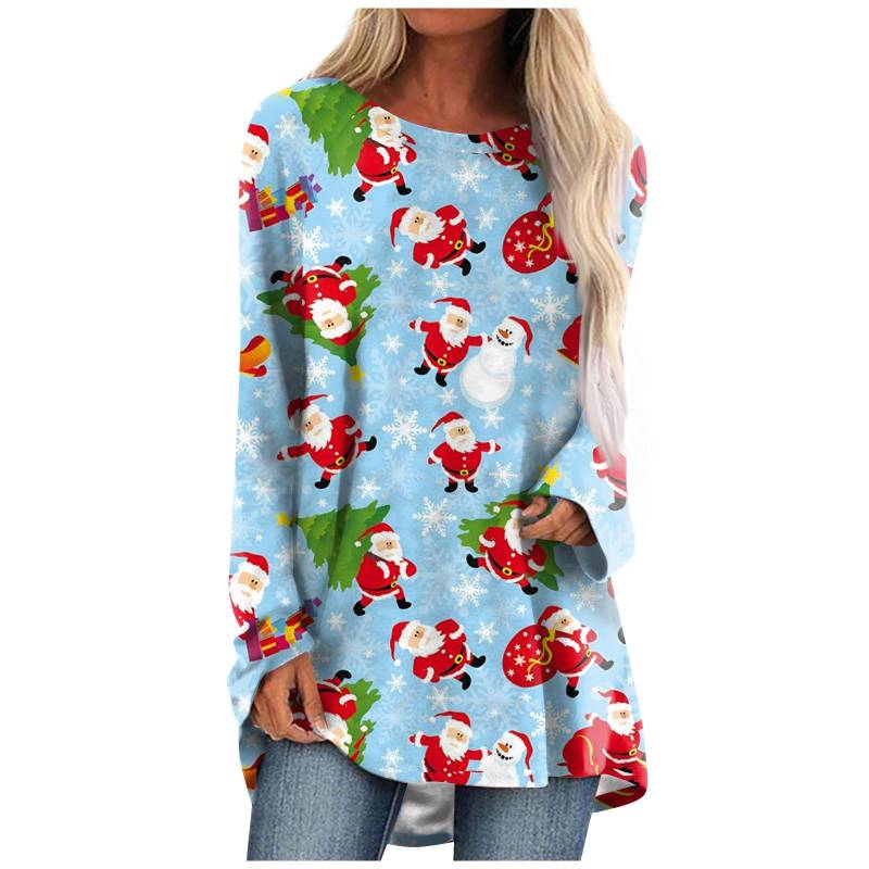 Weihnachtsmann-Rentier-T-Shirt Weihnachten 3D-Druck Damen Langarm-T-Shirts Streetwear Übergroße T-Shirts Frau Tunika Tops Kleidung 4XL von Joom DACH