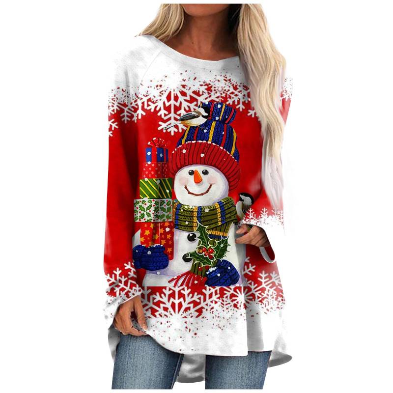 Weihnachtsmann-Rentier-T-Shirt Weihnachten 3D-Druck Damen Langarm-T-Shirts Streetwear Übergroße T-Shirts Frau Tunika Tops Kleidung 4XL von Joom DACH