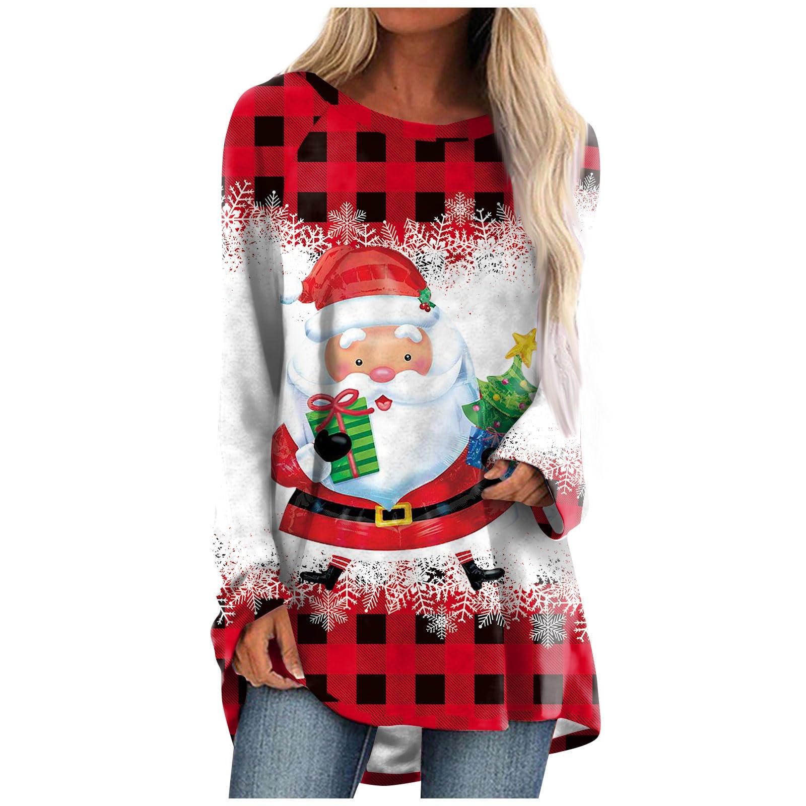 Weihnachtsmann-Rentier-T-Shirt Weihnachten 3D-Druck Damen Langarm-T-Shirts Streetwear Übergroße T-Shirts Frau Tunika Tops Kleidung 8XL von Joom DACH