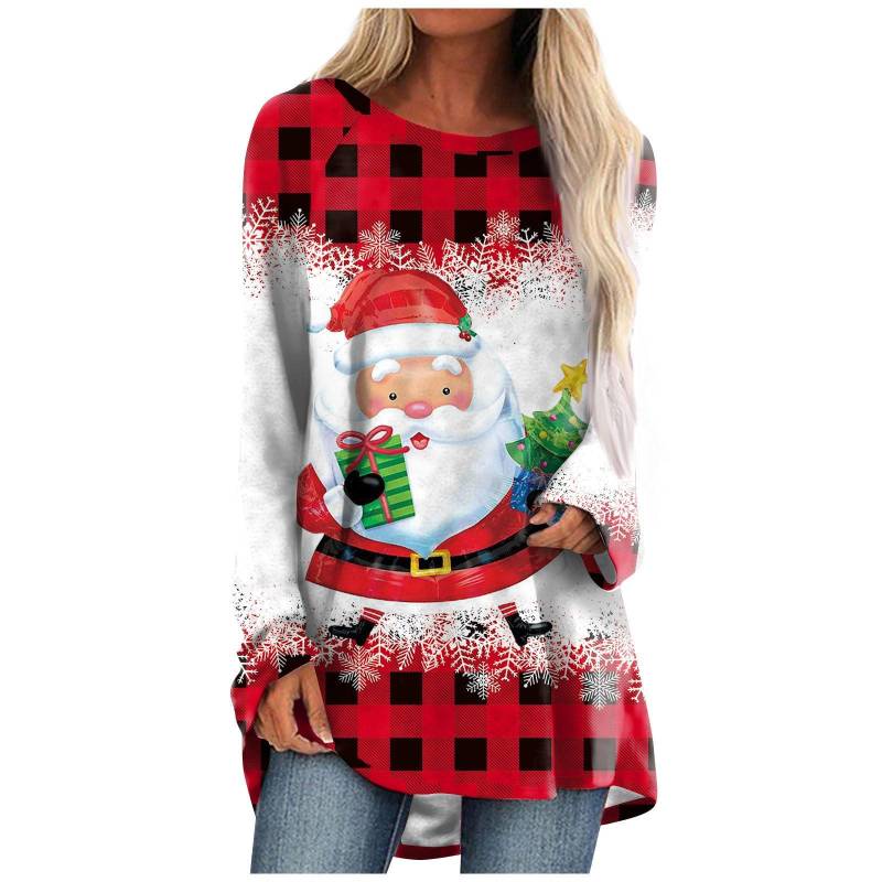 Weihnachtsmann-Rentier-T-Shirt Weihnachten 3D-Druck Damen Langarm-T-Shirts Streetwear Übergroße T-Shirts Frau Tunika Tops Kleidung 8XL von Joom DACH