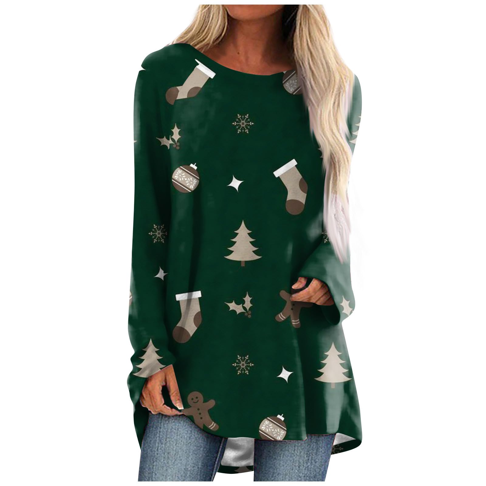 Weihnachtsmann-Rentier-T-Shirt Weihnachten 3D-Druck Damen Langarm-T-Shirts Streetwear Übergroße T-Shirts Frau Tunika Tops Kleidung 8XL von Joom DACH