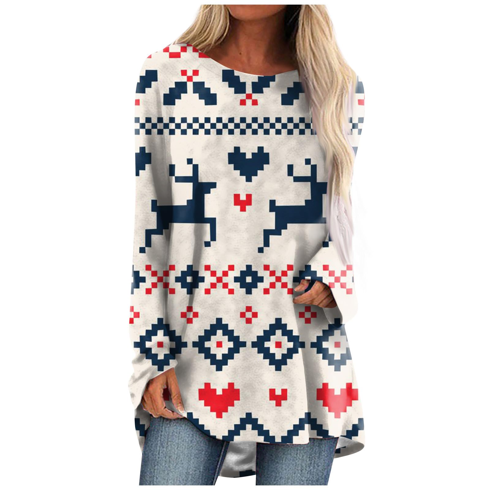 Weihnachtsmann-Rentier-T-Shirt Weihnachten 3D-Druck Damen Langarm-T-Shirts Streetwear Übergroße T-Shirts Frau Tunika Tops Kleidung 8XL von Joom DACH