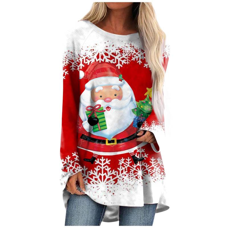 Weihnachtsmann-Rentier-T-Shirt Weihnachten 3D-Druck Damen Langarm-T-Shirts Streetwear Übergroße T-Shirts Frau Tunika Tops Kleidung 8XL von Joom DACH