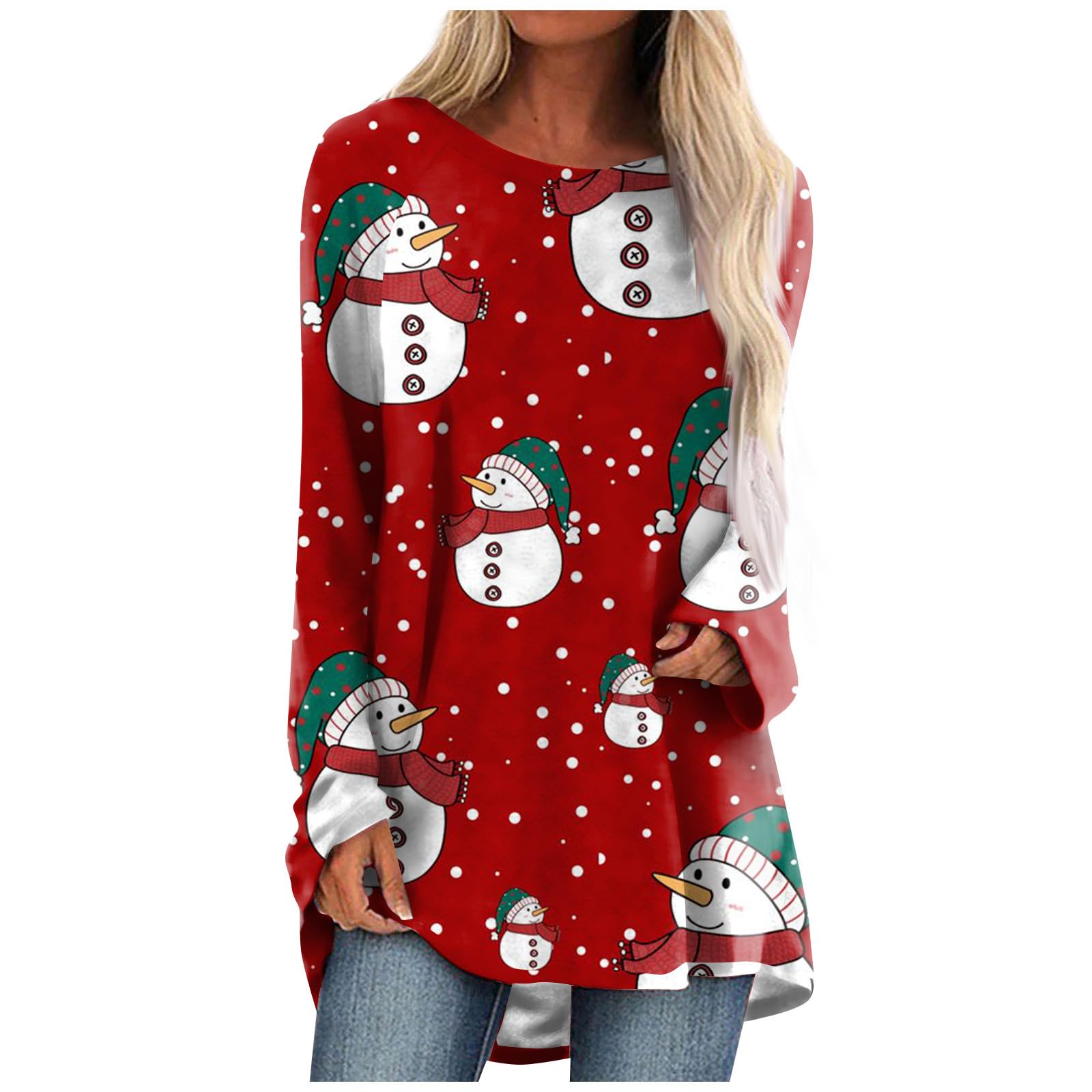 Weihnachtsmann-Rentier-T-Shirt Weihnachten 3D-Druck Damen Langarm-T-Shirts Streetwear Übergroße T-Shirts Frau Tunika Tops Kleidung 8XL von Joom DACH