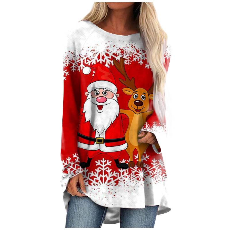 Weihnachtsmann-Rentier-T-Shirt Weihnachten 3D-Druck Damen Langarm-T-Shirts Streetwear Übergroße T-Shirts Frau Tunika Tops Kleidung 8XL von Joom DACH