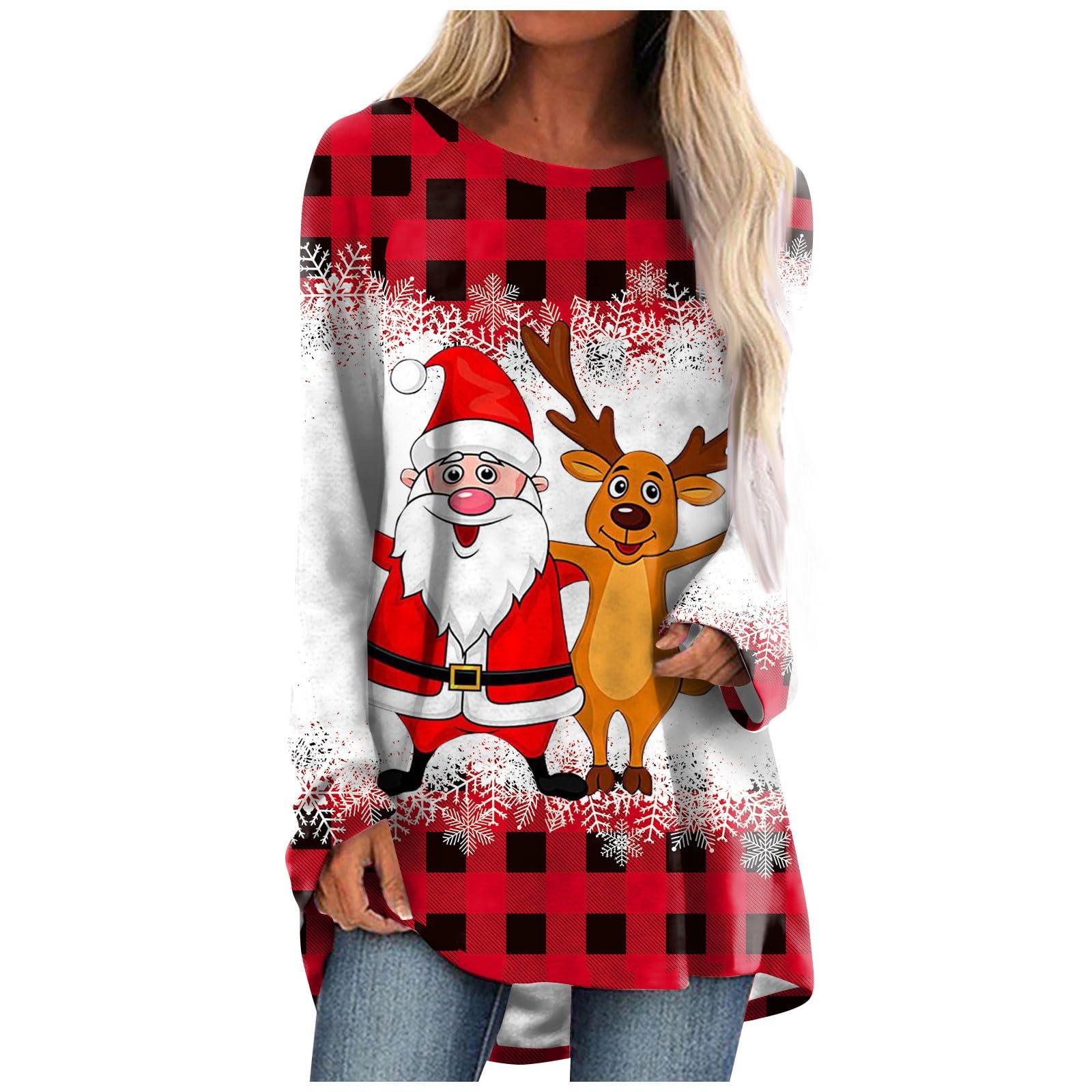 Weihnachtsmann-Rentier-T-Shirt Weihnachten 3D-Druck Damen Langarm-T-Shirts Streetwear Übergroße T-Shirts Frau Tunika Tops Kleidung 8XL von Joom DACH