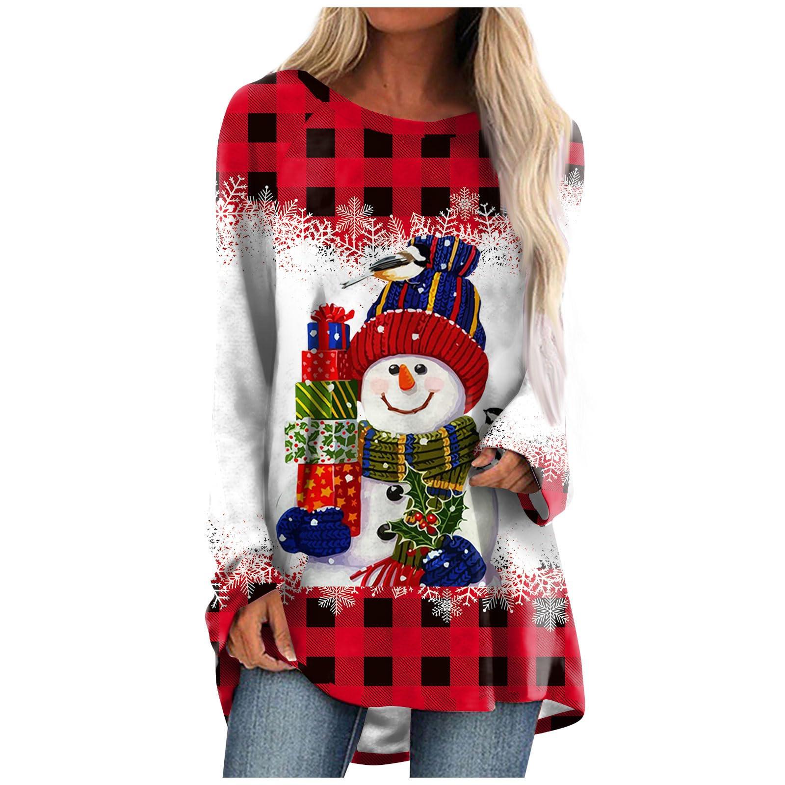 Weihnachtsmann-Rentier-T-Shirt Weihnachten 3D-Druck Damen Langarm-T-Shirts Streetwear Übergroße T-Shirts Frau Tunika Tops Kleidung S von Joom DACH