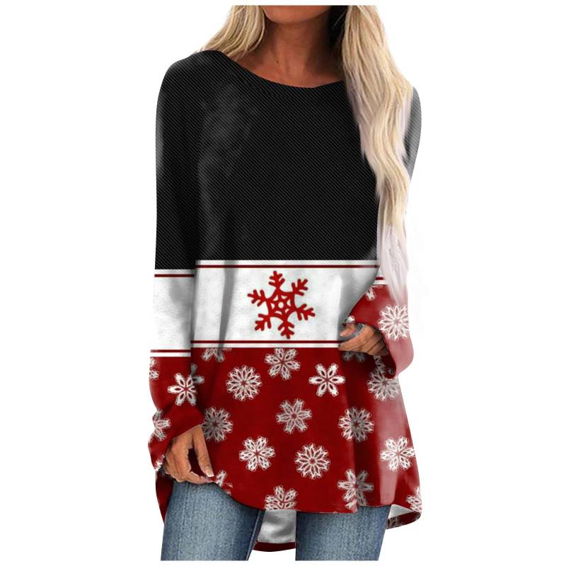 Weihnachtsmann-Rentier-T-Shirt Weihnachten 3D-Druck Damen Langarm-T-Shirts Streetwear Übergroße T-Shirts Frau Tunika Tops Kleidung XL von Joom DACH