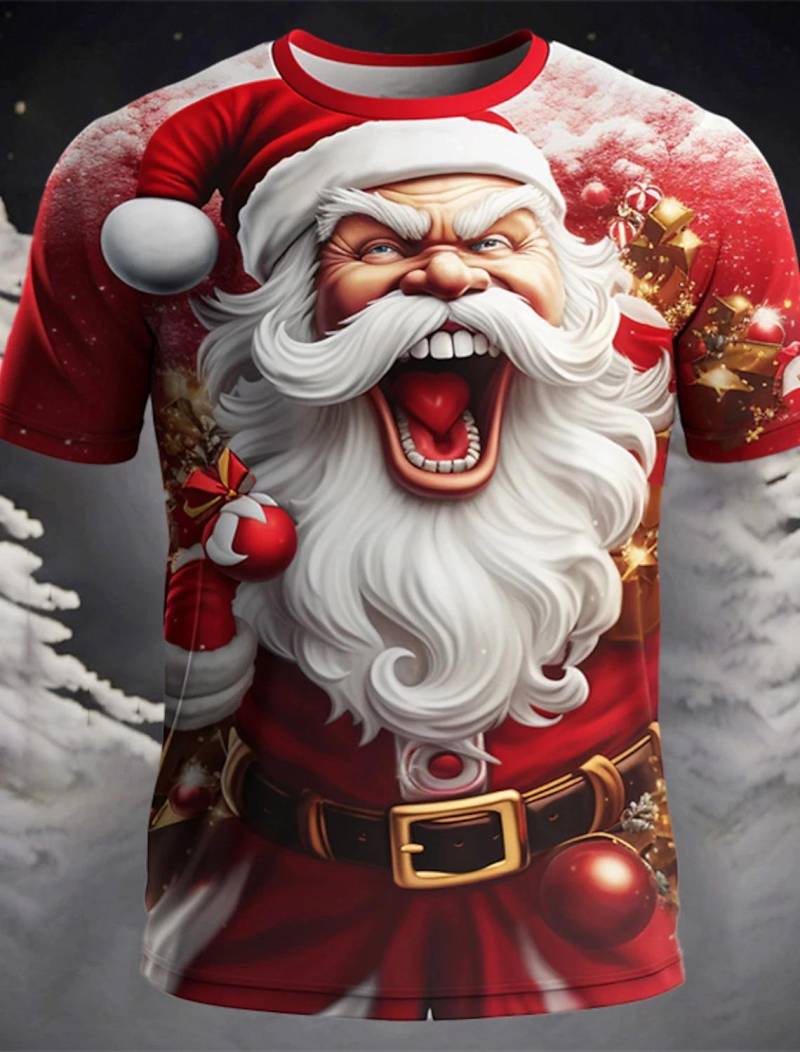 Weihnachtsmann-Urlaubshemd mit 3D-Druck, heiße Weihnachts-Kurzarm-Party-Oberteile für Herren, Rave-Druck, lässige Mode, Herrenbekleidung 5XL von Joom DACH