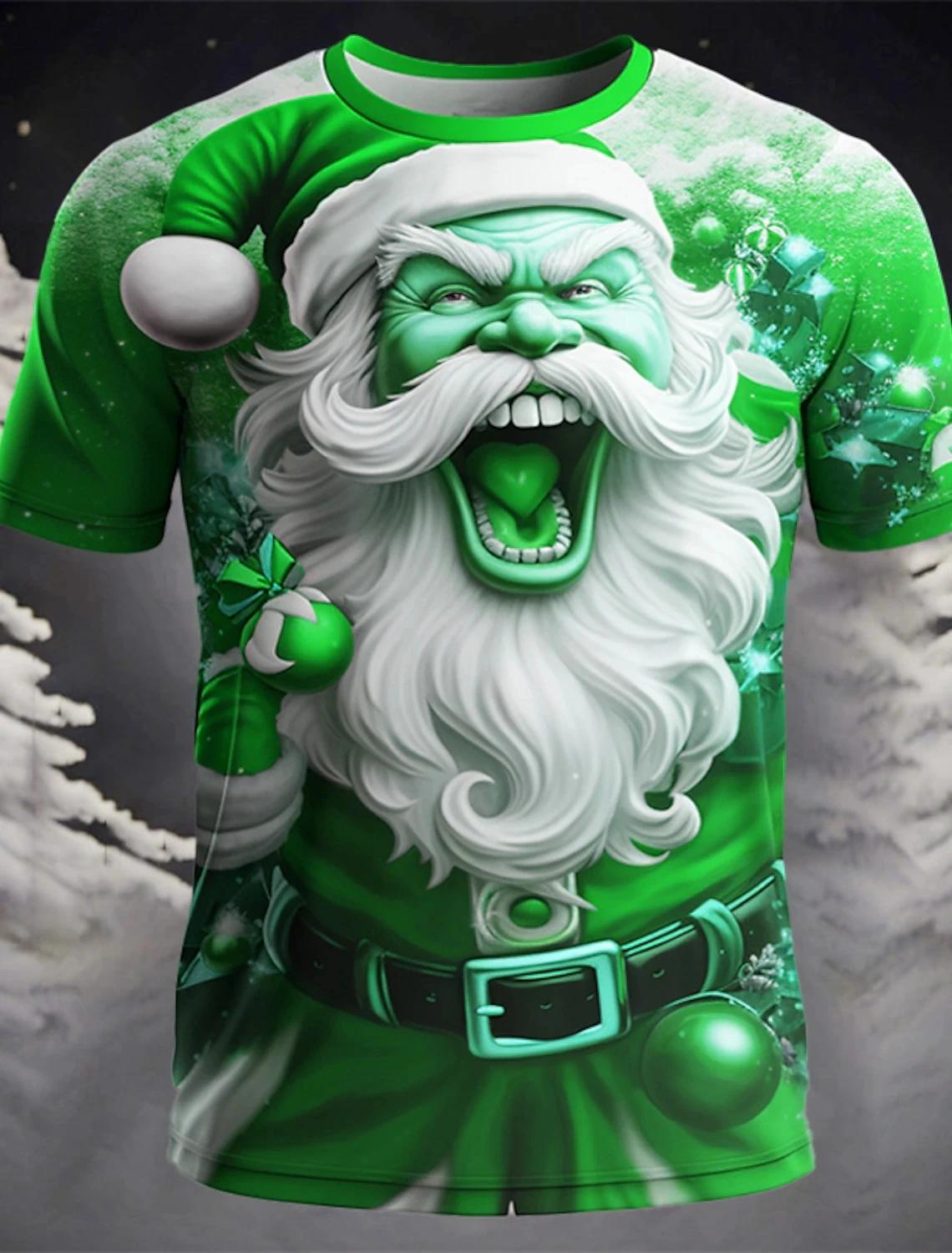 Weihnachtsmann-Urlaubshemd mit 3D-Druck, heiße Weihnachts-Kurzarm-Party-Oberteile für Herren, Rave-Druck, lässige Mode, Herrenbekleidung 5XL von Joom DACH