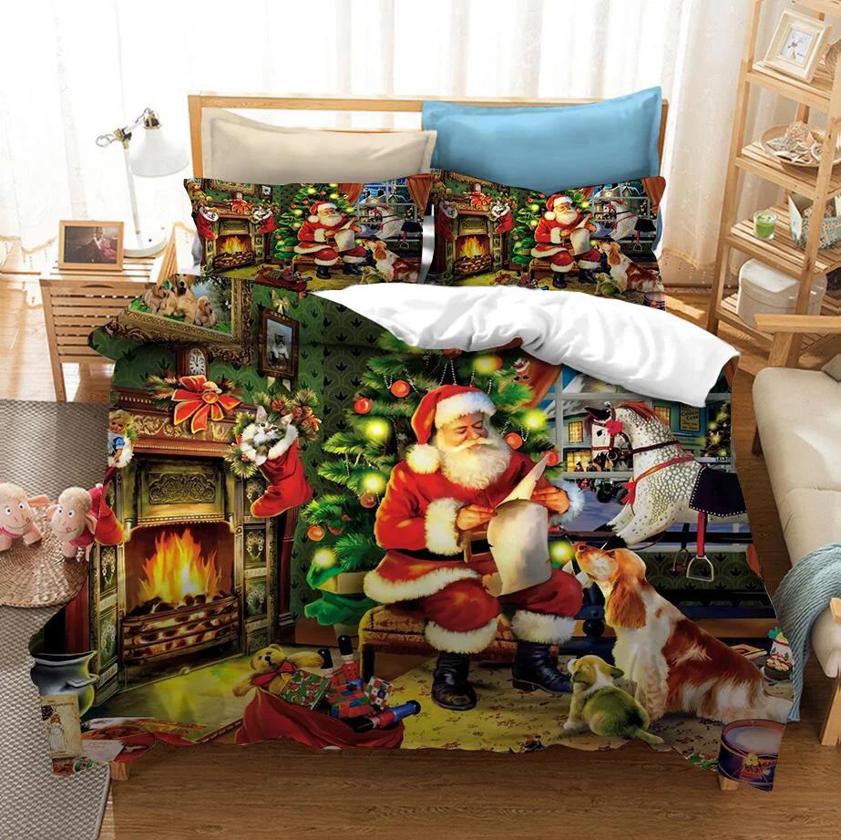 Weihnachtsmann und Hund Bettwäsche Set Frohe Weihnachten Geschenk Queen Twin Einzelgröße Bettbezug Set Kissenbezug Heimtextilien Luxus cot size 70x133cm von Joom DACH