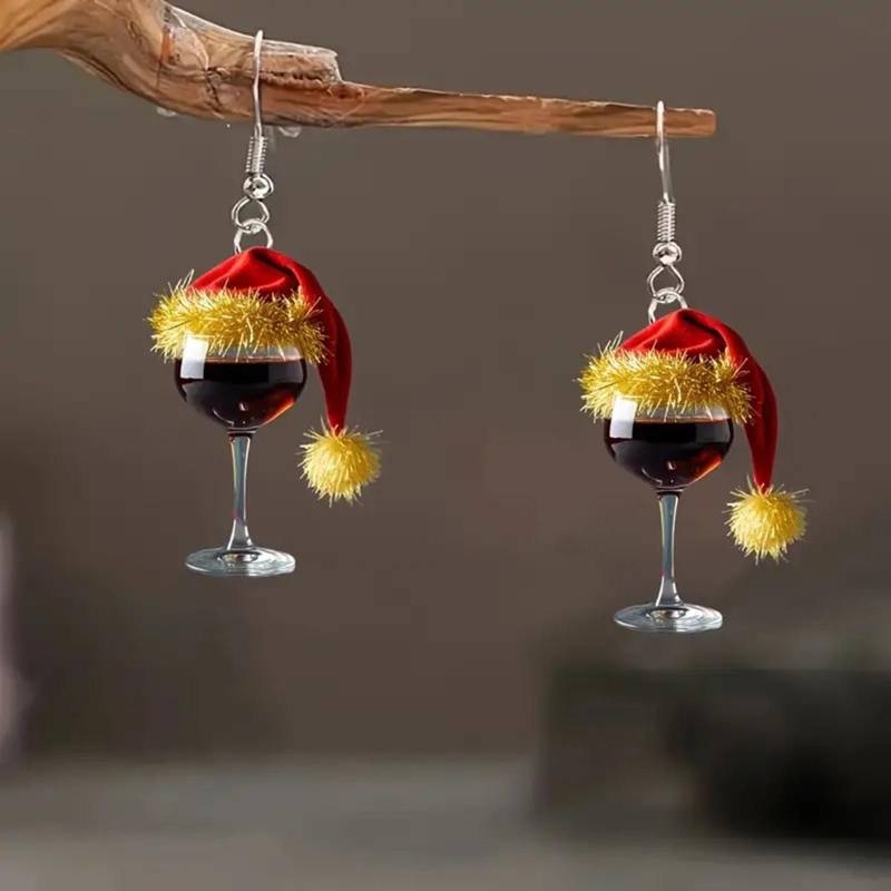 Weihnachtsmütze Weinglas Acryl Ohrringe Festliche Atmosphäre Rotweinglas Weihnachtsohrringe One Size rot von Joom DACH