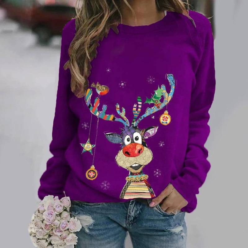 Weihnachtspullover Damen Herbst Winter Oansatz Pullover Lose Langarm Print Jumper Warm Strick Hässlicher Pullover Sweatshirt Tops 2XL von Joom DACH