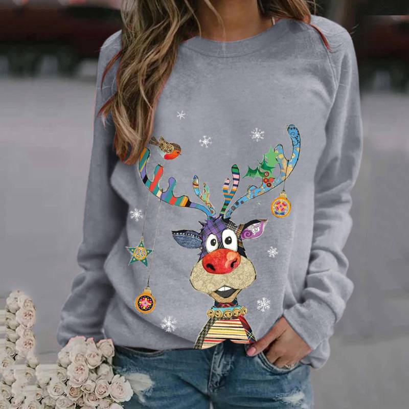Weihnachtspullover Damen Herbst Winter Oansatz Pullover Lose Langarm Print Jumper Warm Strick Hässlicher Pullover Sweatshirt Tops XL von Joom DACH